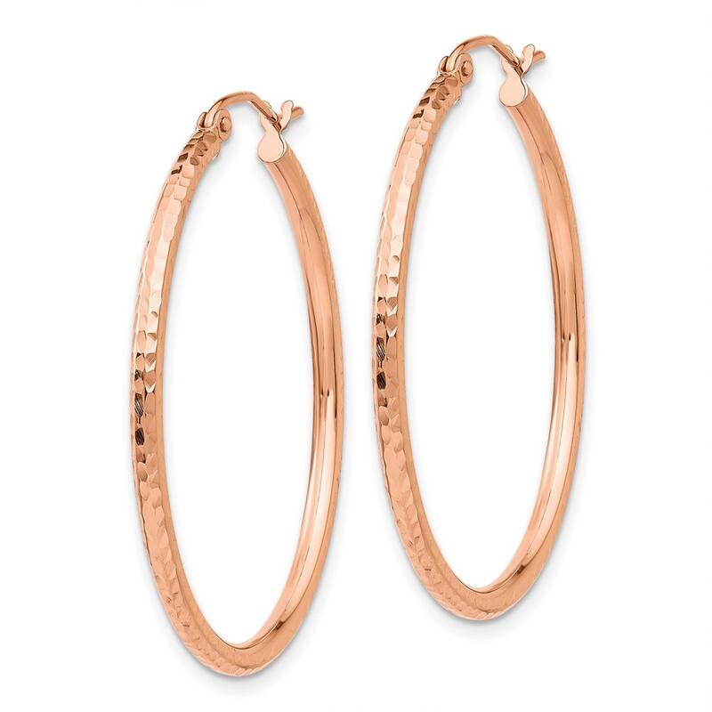 Curata 10k Rose Gold Polished Lightweight Large Diamond cut Tube Hoop Earrings - 35mm