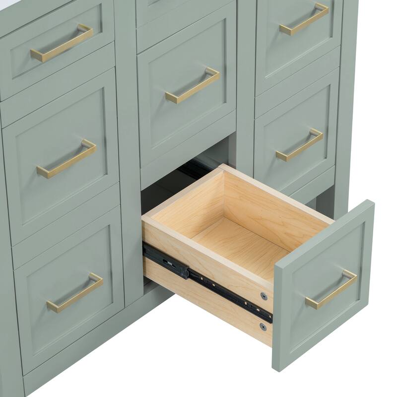 36" Bathroom Vanity Cabinet with Center Rectangular Resin Sink, 4 Drawers Bathroom Storage Cabinet w/ Adjustable Shelves, Green