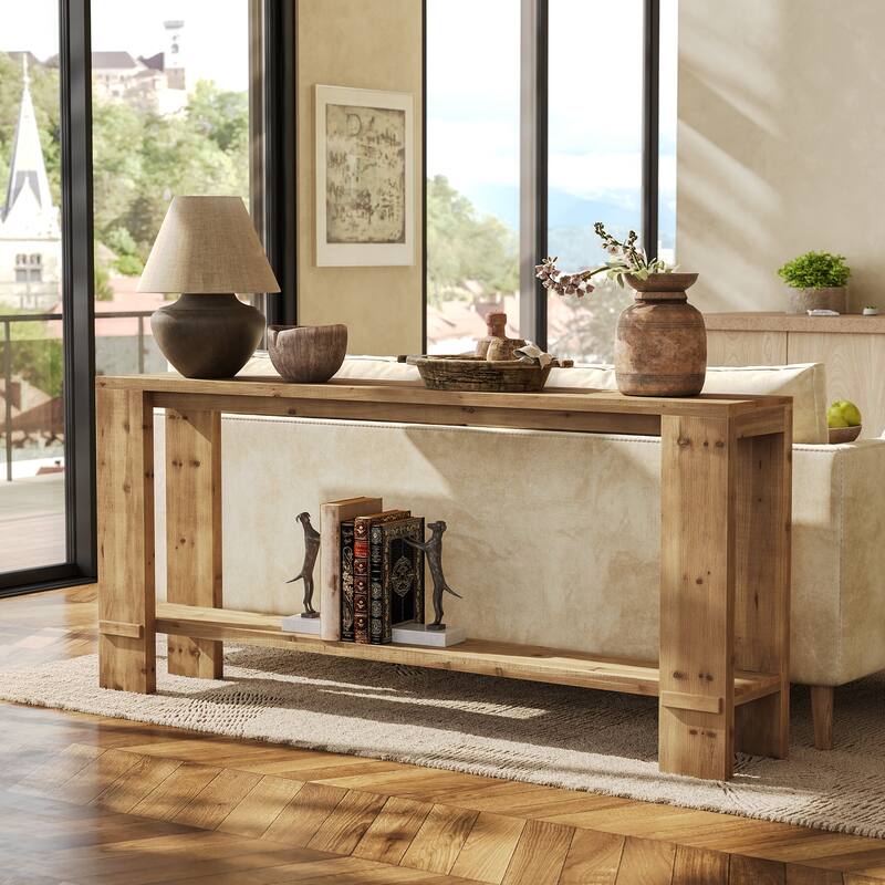 71'' Extra Long Solid Sood Console Table with Shelf for Entryway Living Room