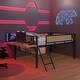 preview thumbnail 2 of 7, Metal Loft Bed with Rectangular Desk LED Lights loft Bed Frame with Storage Shelves and Ladder, Black+Brown