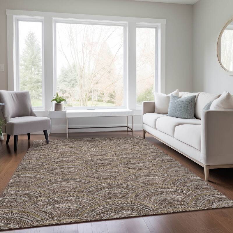 Machine Washable Indoor/ Outdoor Modern Mosaic Chantille Rug