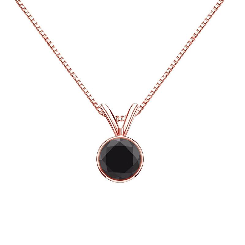 Auriya 14k Gold 1/2ctw Solitaire Black Diamond Necklace Bezel-set