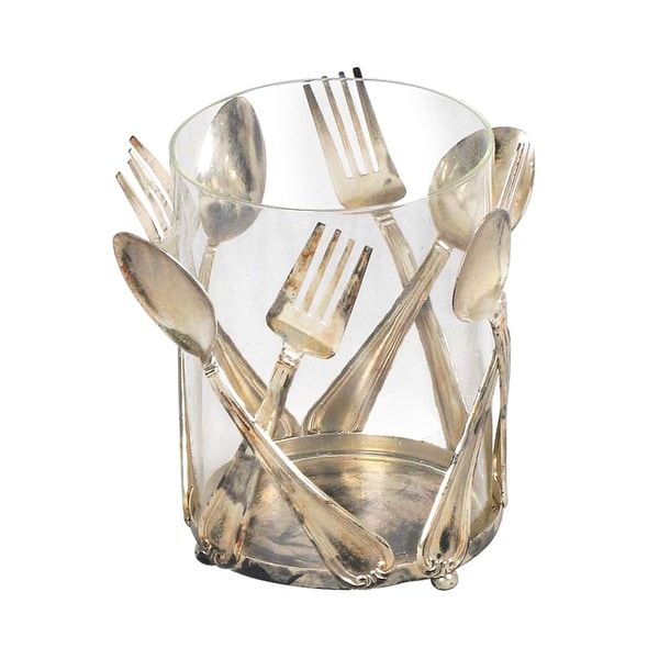 Elk Home 51-0206 Glass and Metal Utensil Holder - Old Silver