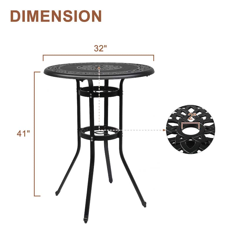 32" Bronze Aluminum Powder Coated Round Bar Table with 4 Legs Suitable for Indoor or Outdoor - 31.89”L x 31.89”W x 40.94"H
