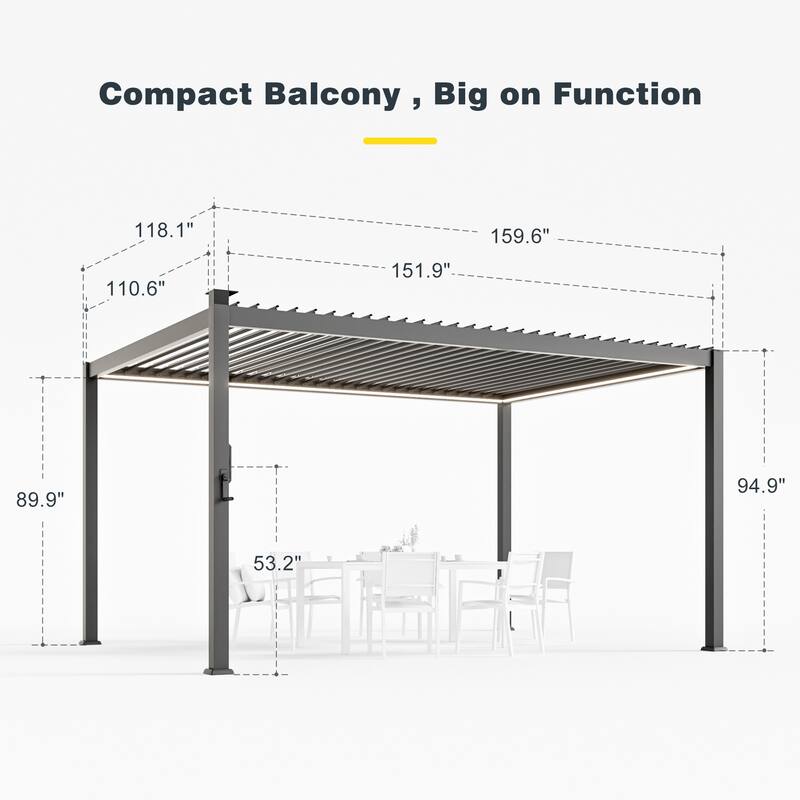 Outdoor Metal Louvered Pergola with LED Strip Lights