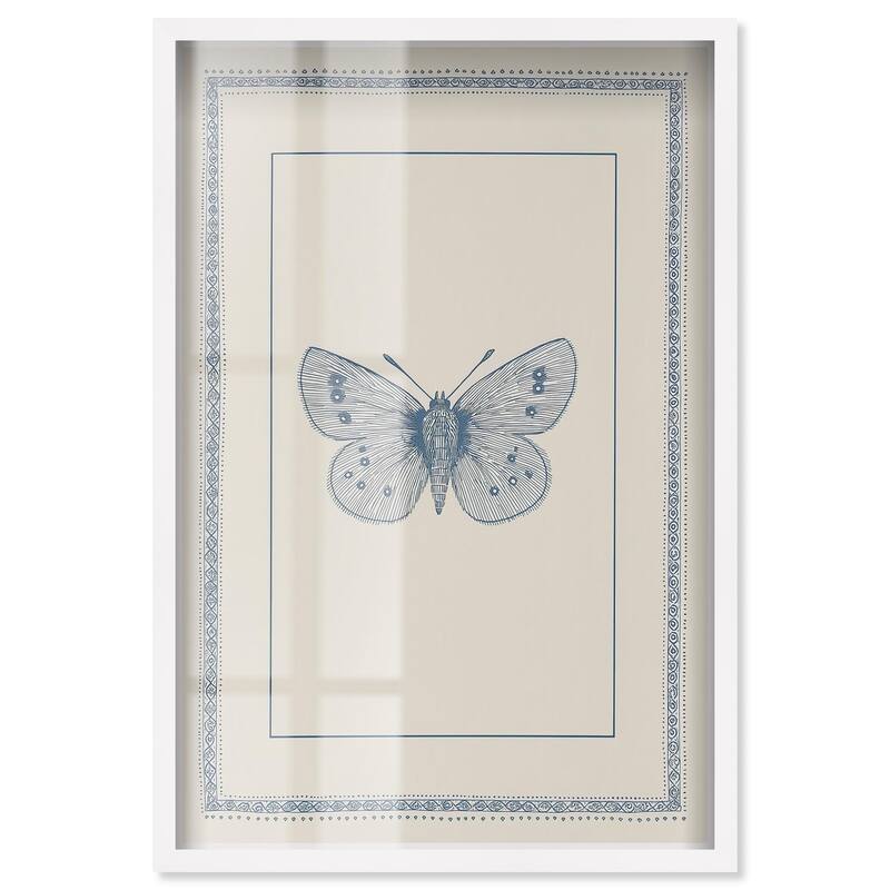 Blue Butterfly I Shadowbox by Art Remedy - White - 24" x 36"