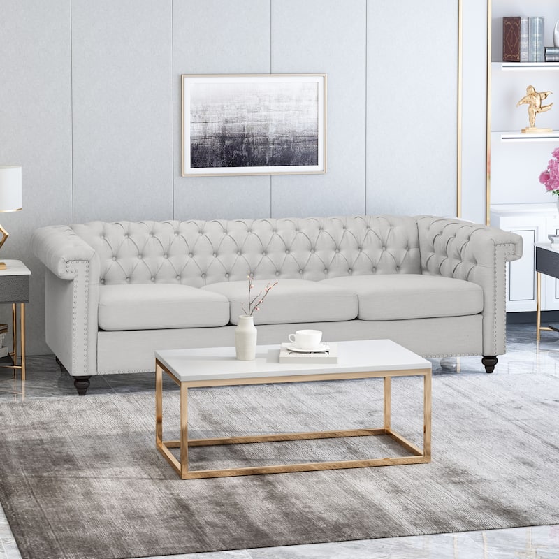 Grey Fabric 3-Seater Chesterfield-Style Sofa