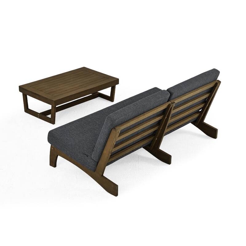 3-Seat Outdoor Sofa Set with Solid Wood Coffee Table, Weather-Resistant Cushions