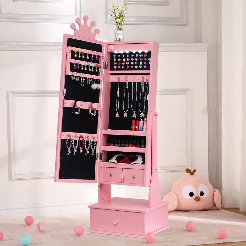C with Full-Length Mirror and Storage Drawers - Pink