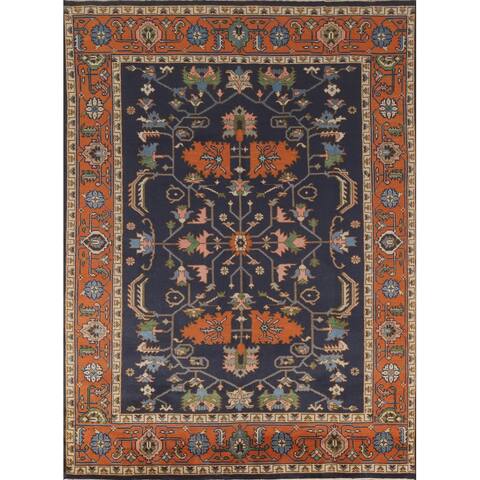 Navy Blue Heriz Serapi Area Rug Hand-Knotted Wool Carpet - 7'10"x 10'0"