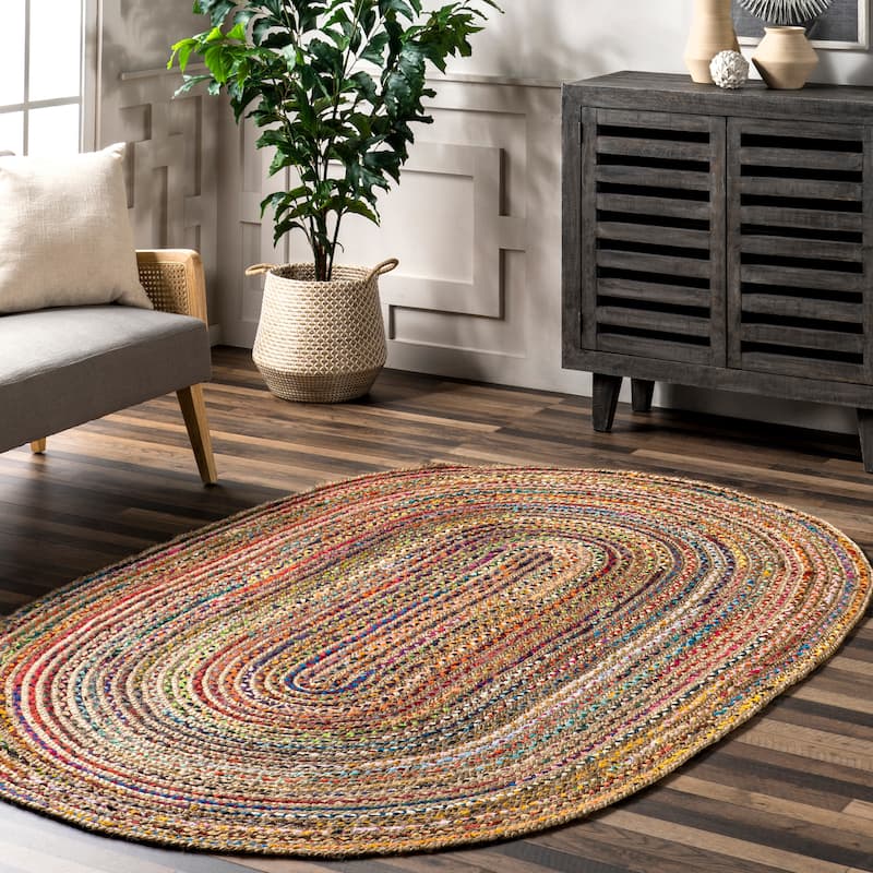 Nuloom Aleen Bohemian Cotton/Jute Area Rug - 5' x 8' Oval - Multicolor