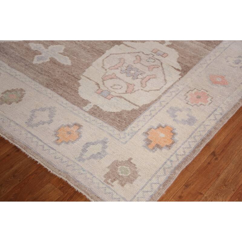 Hand Knotted Oriental 100% Wool Carpet Transitional Geometric Brown Oushak Area Rug - 12' 2'' X 8' 11''