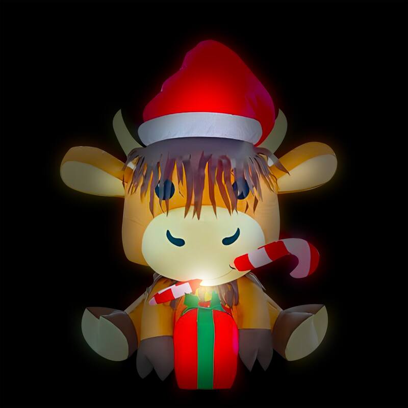 Alpine Corporation MAW278 40in Tall Highland Cow Inflatable Christmas Decoration with Cool White LED Lights Holiday Yard Display