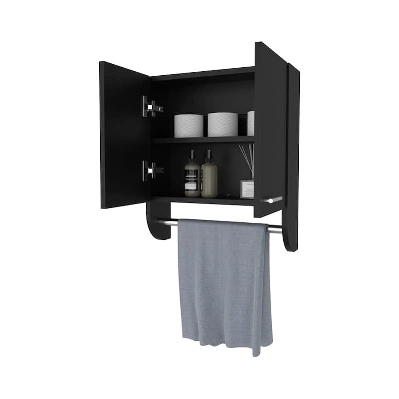 Black Wall-Mounted Medicine Cabinet with Towel Bar, Space-Saving Design for Small Bathrooms and Tight Spaces