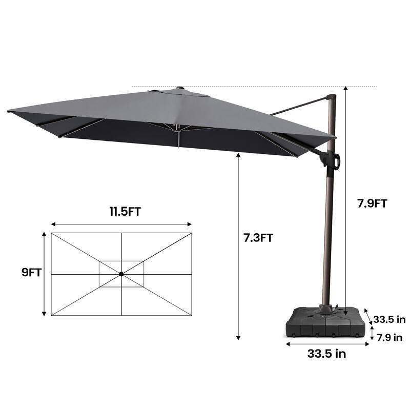 Outdoor Patio 9 FT x 11.5 FT Cantilever-Offset Umbrella with HDPE Base Stand