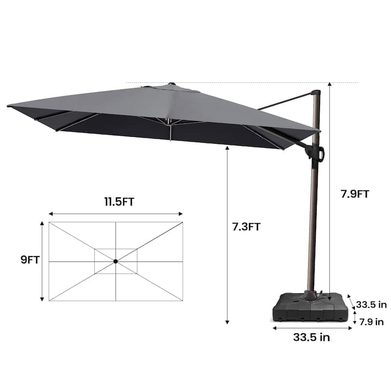Outdoor Patio 9 FT x 11.5 FT Cantilever-Offset Umbrella with Wheel Base