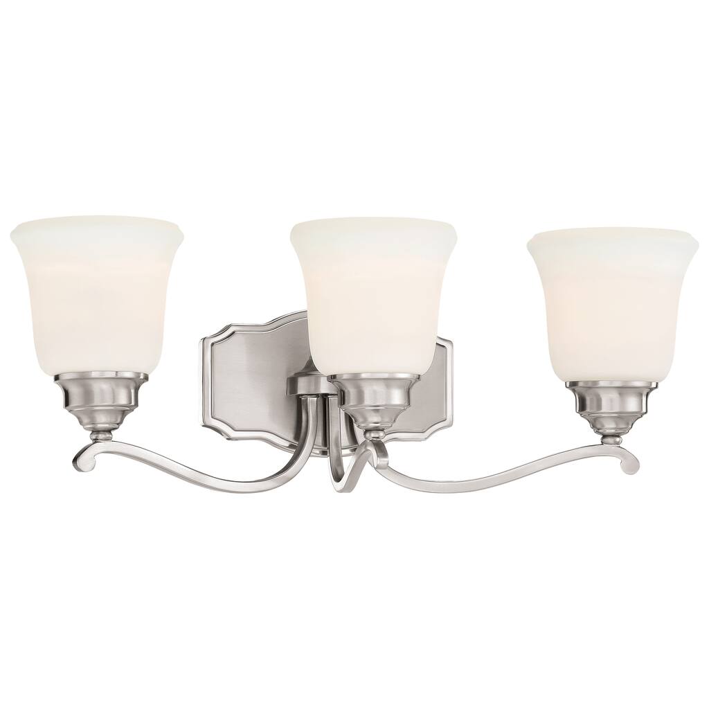 Lavery Savannah Row Brushed Nickel & Opal Glass 3 Light Bath Bar