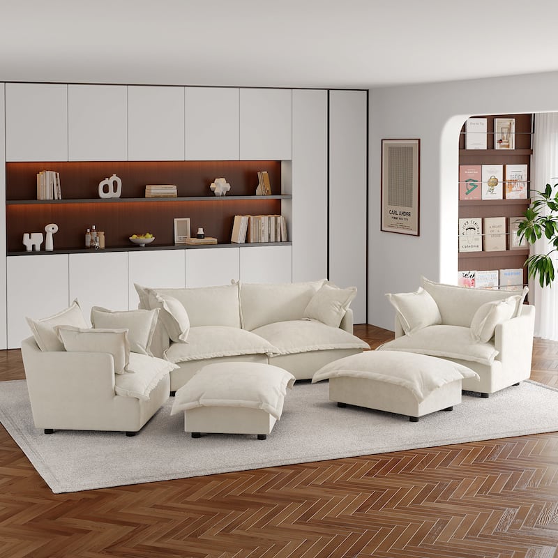 Double Layer Cushion Comfy Cloud Modular Sectional Sofa Set - 6 piece-Beige - Symmetrical