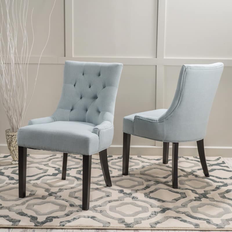 Tufted Dining Chairs Set of 2, Upholstered Fabric Dining Room Chairs Kitchen Chairs with Wood Legs and Padded Seat - Light Blue