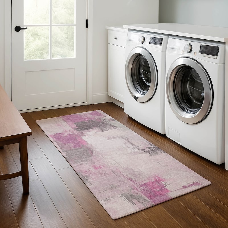 Premium Washable Super Soft Abstract Chic Mayfield Rug - Pink - 2'3" x 7'6"