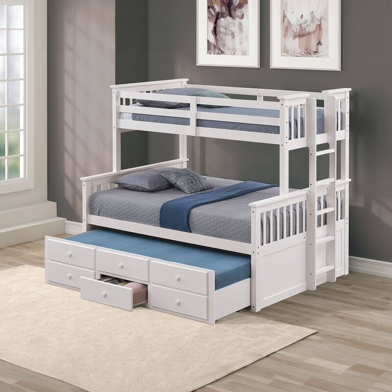 Twin Over Full Bunk Bed with Ladder & Underbed Drawers, White
