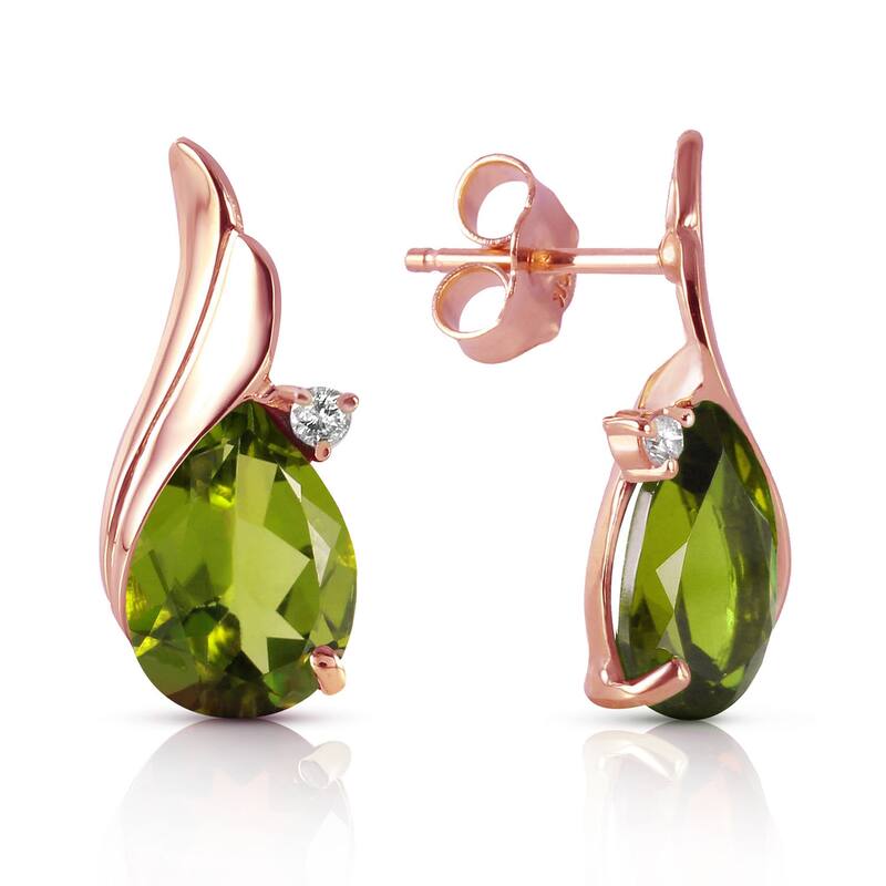 4.26 Carat 14K Solid Gold Gemstone Stud Earrings Diamond Peridot - Rose
