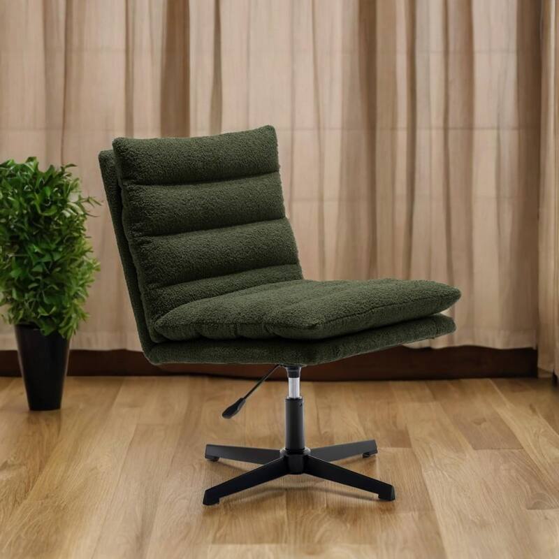 Modern Teddy Fabric Lounge Chair, Adjustable Height, 360° Swivel Armless Accent Chair with Sturdy Metal Base