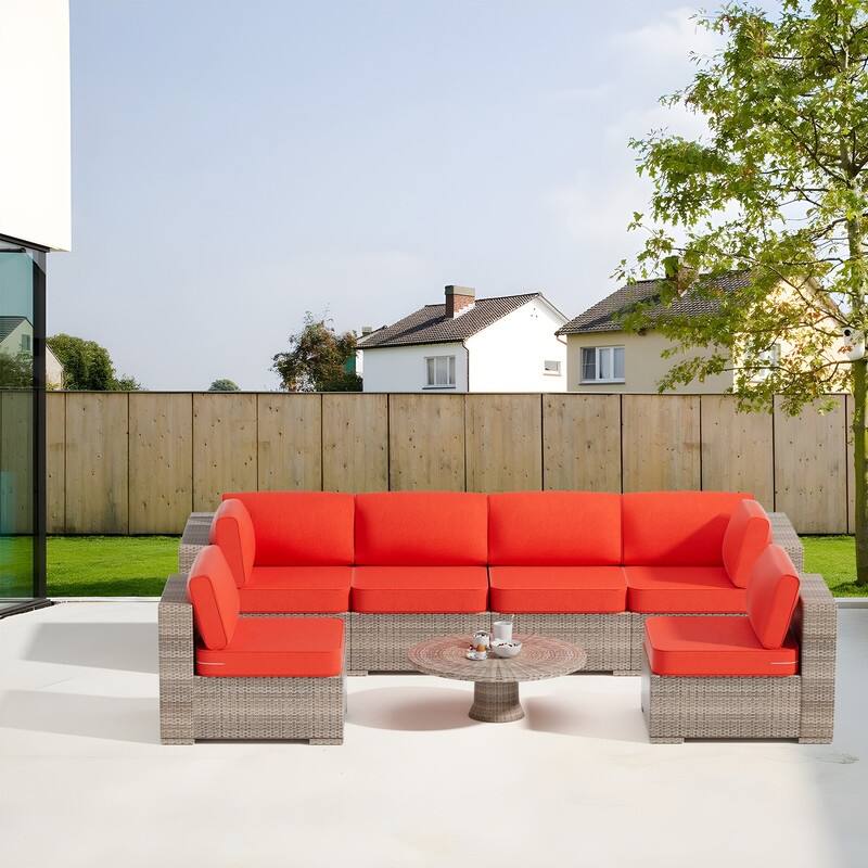 14-Piece Patio Furniture Sofa Cushions, 6-Seater Outdoor Cushion Set (Only Include Cusions，Not Sofa） - 25.6*25.6*4in