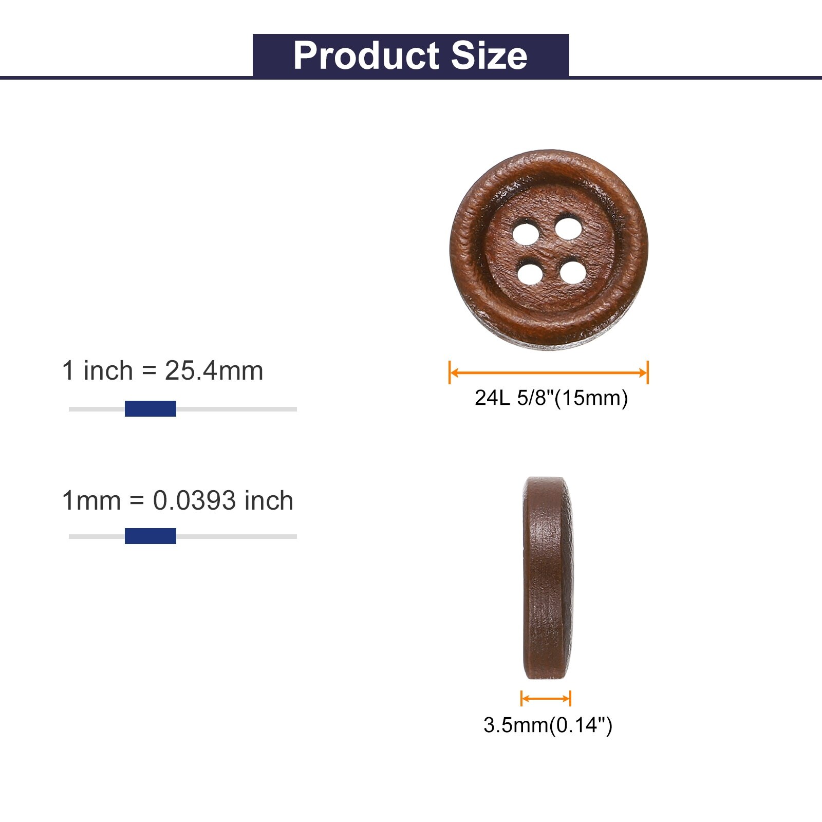 Wooden Sewing Button 4 Holes Wood Round Craft Replacement Buttons for Clothing DIY Crafts Decoration