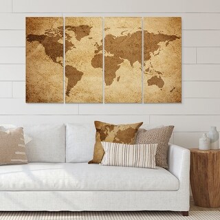 Designart "Ancient Map of The World V" Vintage Canvas Wall Art Print ...