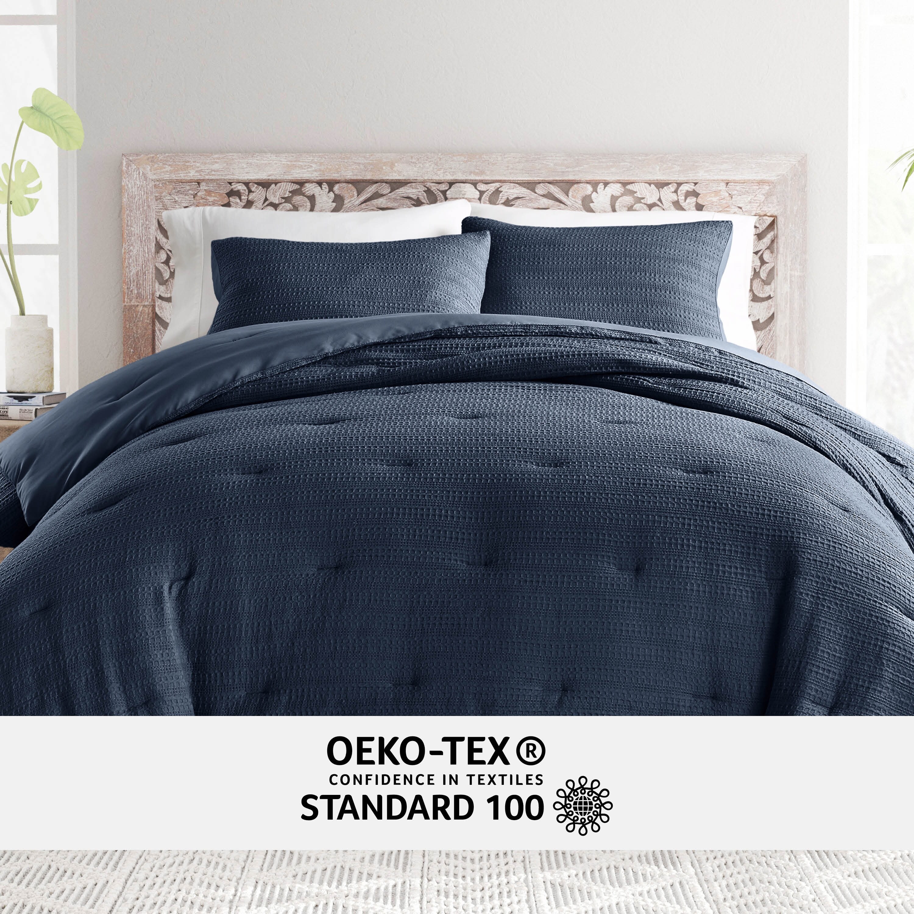 All Season Down Alternative Waffle Textured Comforter Set On