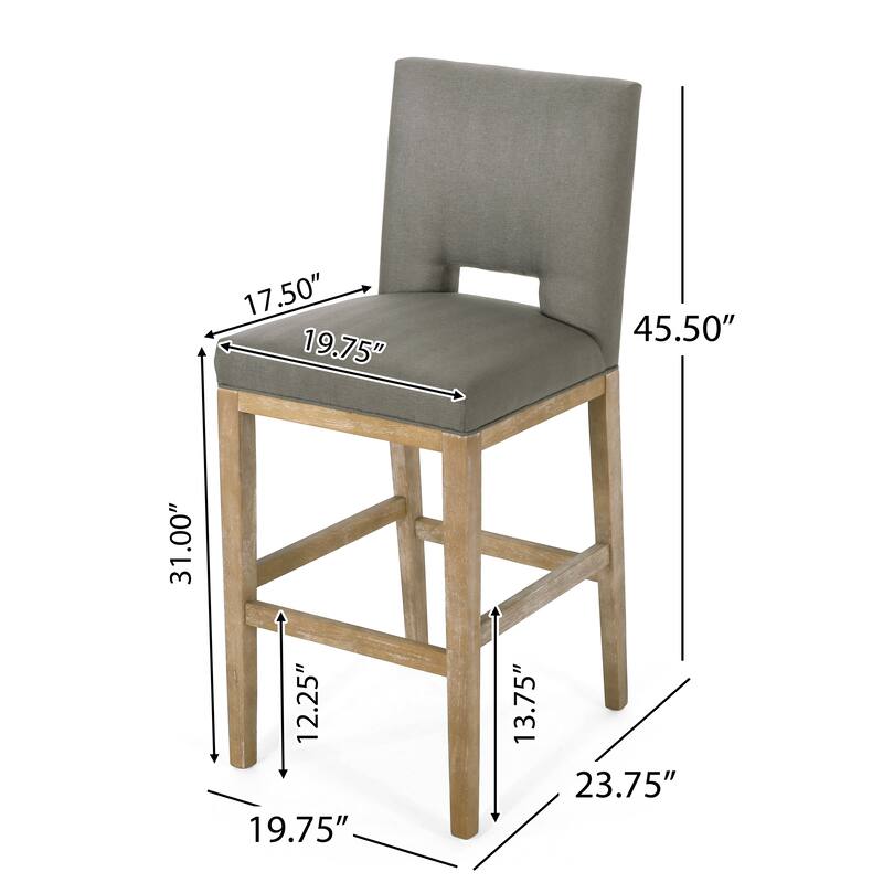 Modern Grey Fabric Bar Stools with Wooden Legs 45.5 Inch Height Upholstered Kitchen Stools Set of 1