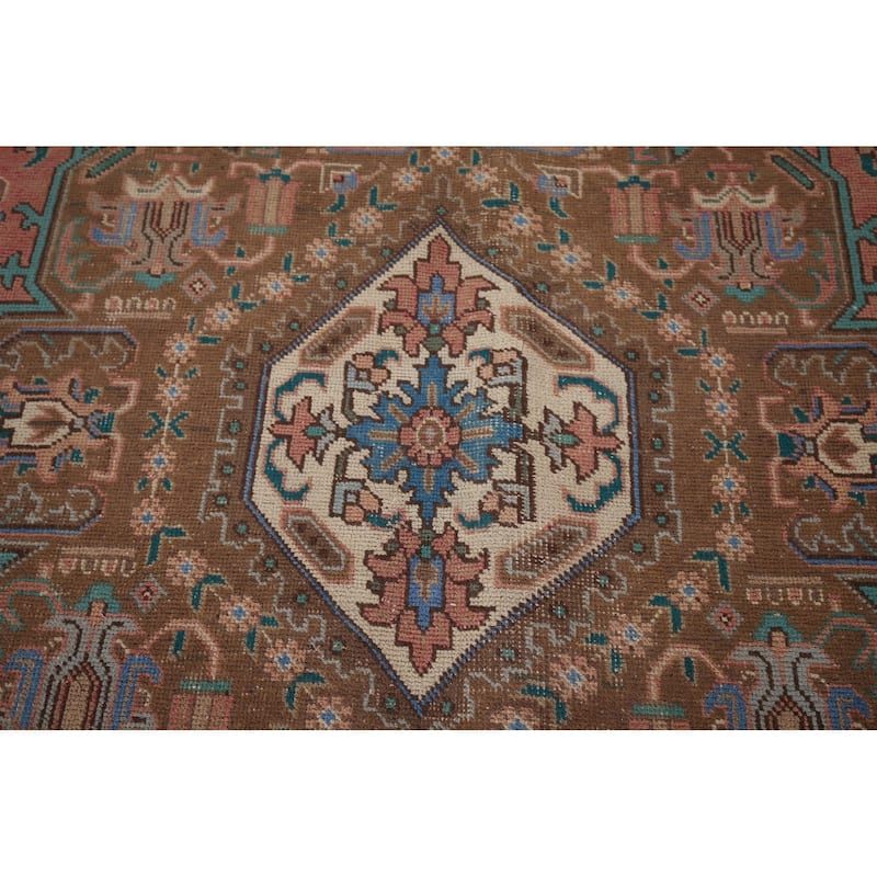 Pink Geometric Tabriz Persian Vintage Rug Hand-Knotted Wool Carpet - 9'7" x 12'10"