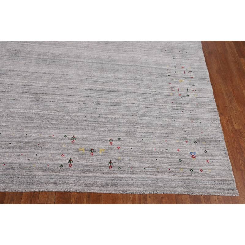 Striped Gabbeh Oriental Square Rug Hand-Knotted Wool Carpet - 8'1" x 7'11"