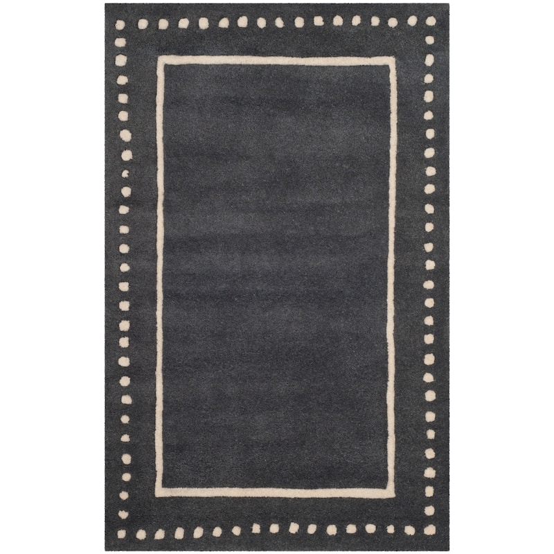 SAFAVIEH Handmade Bella Alverta Dotted Border Wool Rug - 2' x 3' - Dark Grey/Ivory