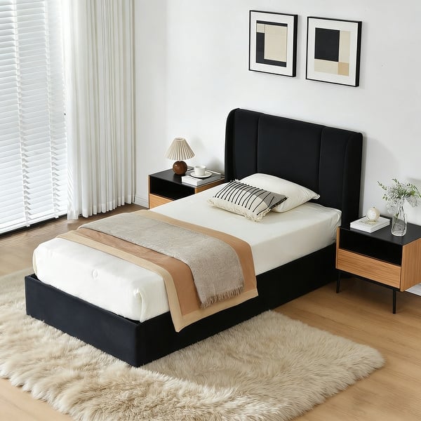 slide 2 of 12, Modern Minimalist Upholstered Storage Bed with Lift-Up Platform Black - Twin