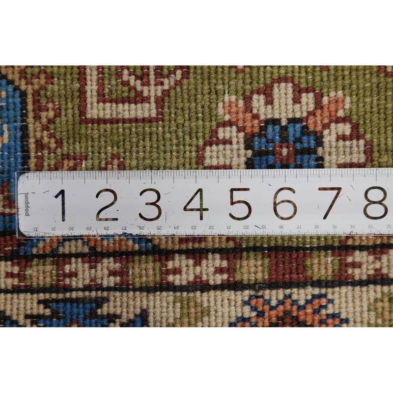Hand Knotted Oriental 100% Wool Carpet Traditional Geometric Green Kazak Area Rug - 3' 1'' X 2' 0''