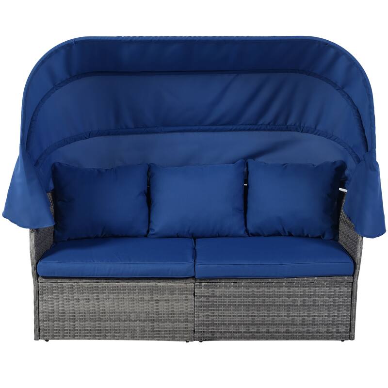 Modular Daybed Sunbed Patio Canopy Bed Wicker Conversation Set