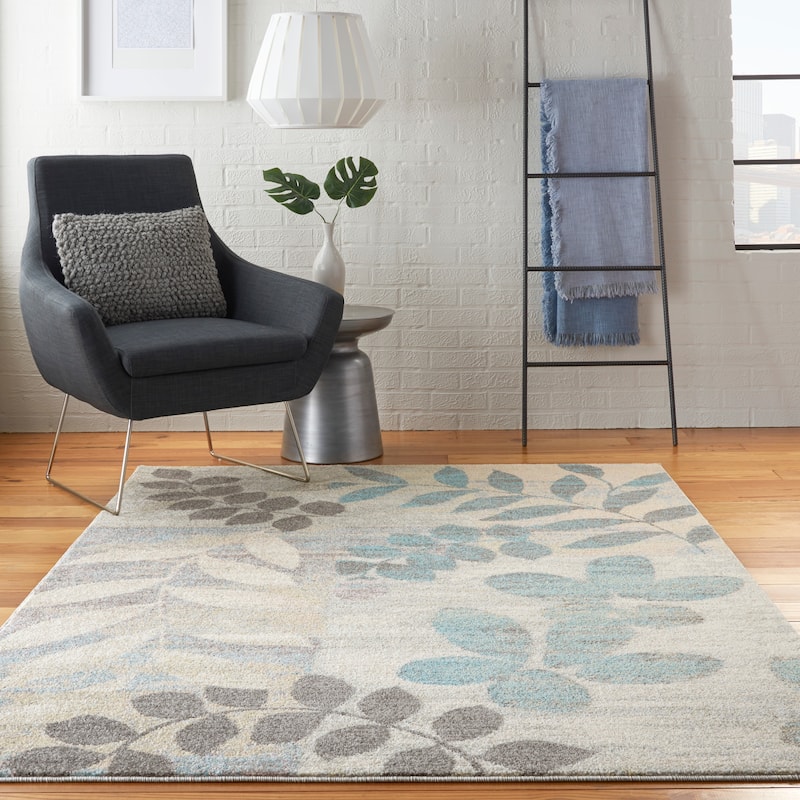 Nourison Tranquil Floral Leaves Area Rug - 6' x 9' - Grey/Multi - Rectangle