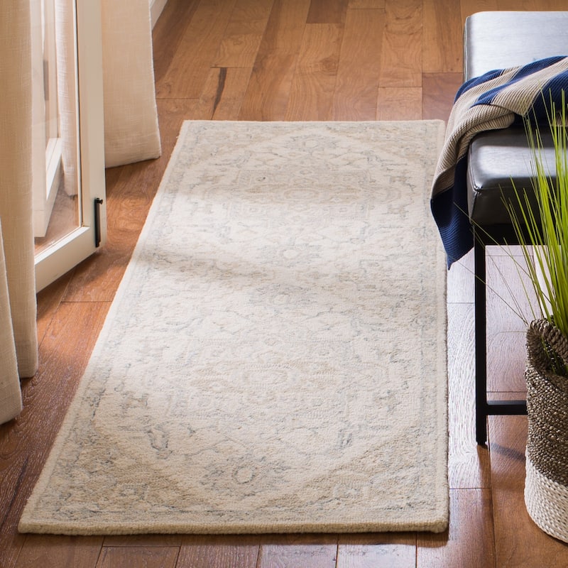 SAFAVIEH Handmade Micro-Loop Gulseven Medallion Wool Rug - 2'3" x 13' Runner - Ivory/Beige