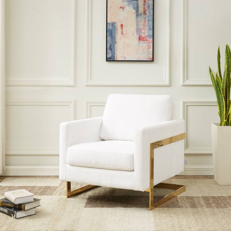 Lincoln Modern Boucle Arm Chair with Gold Stainless Steel Frame Upholstered Single Seater Sofa - 34.25" H x 31.5" W x 33.85" D