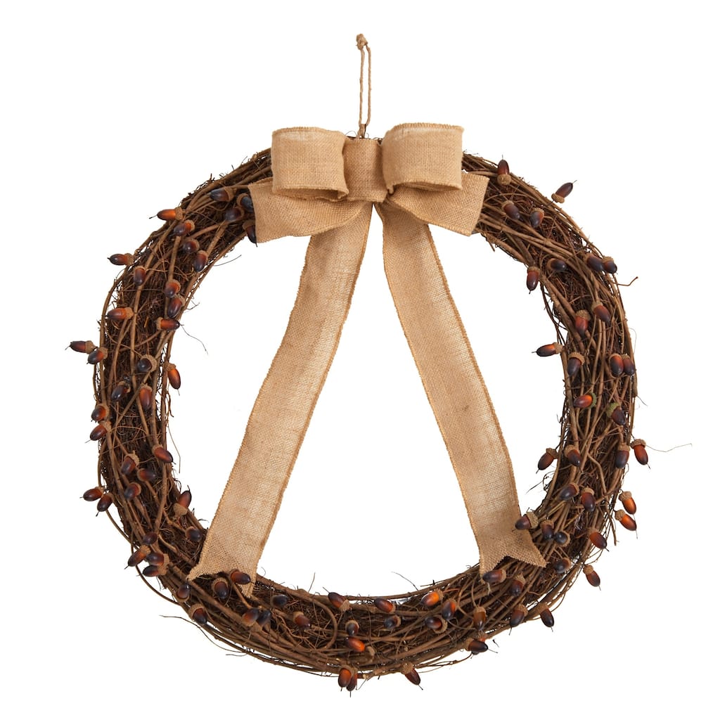 Acorn and Decorative Bow Artificial Fall Harvest Wreath, 30-Inch, Unlit