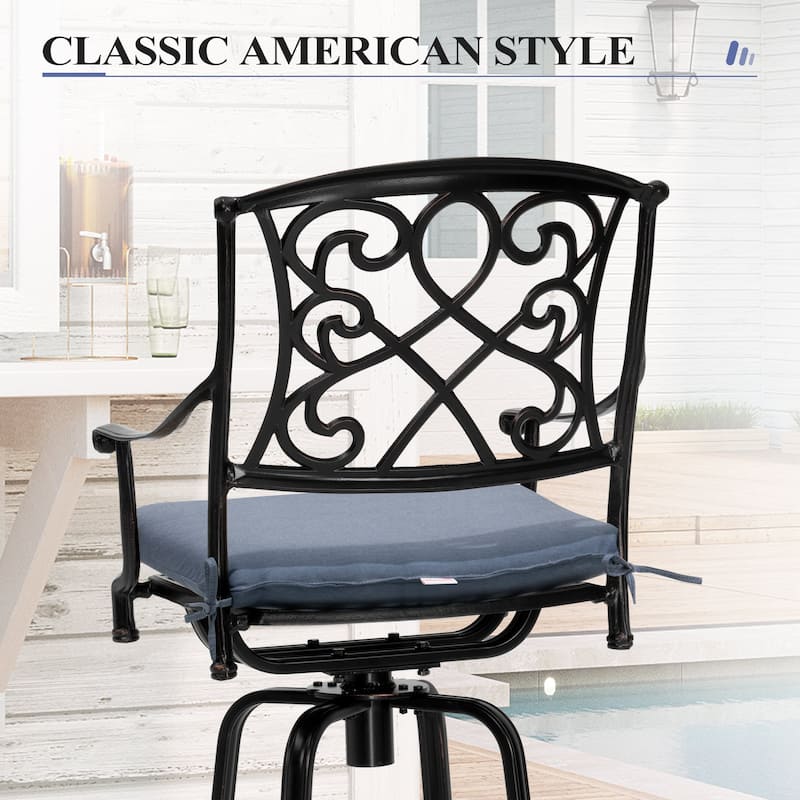 Set of 2/4 Outdoor Cast Aluminum Swivel Bar Stools with Sunbrella Fabric Cushion