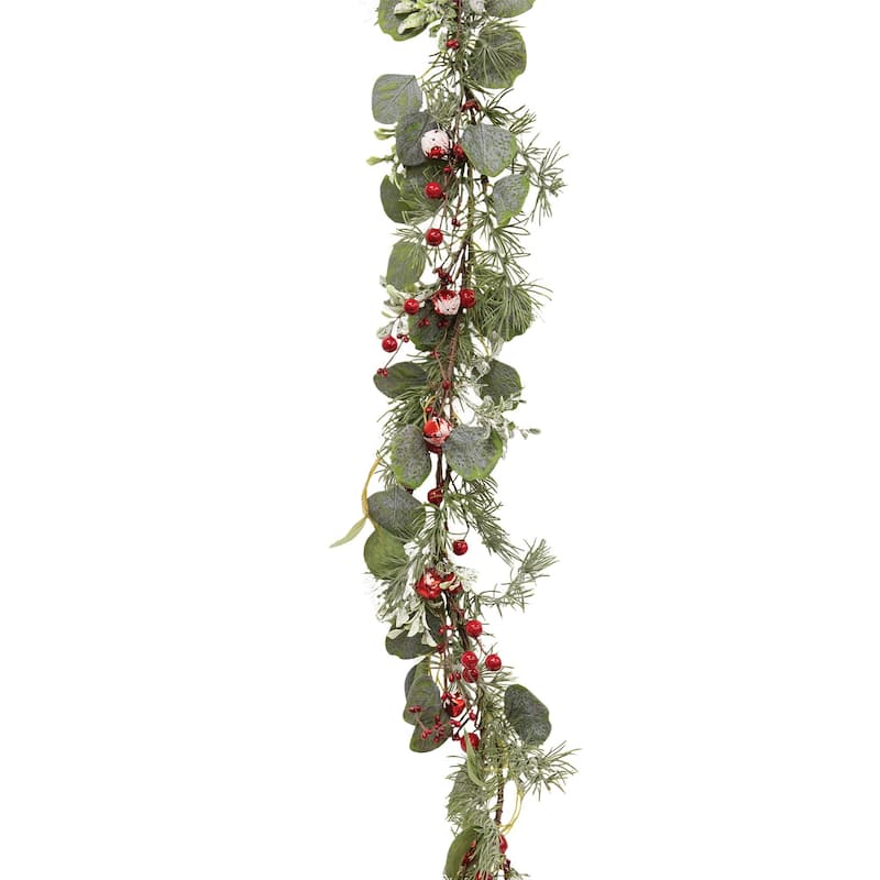 Snowy Holiday Red Berry & Bell Garland - Green - 60 inches - Bed Bath ...