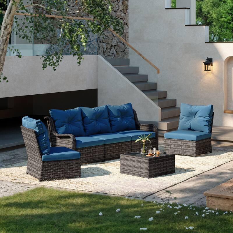 6-pieces Patio Wicker Outdoor Sectional Seating Sofa Set with Coffee Table