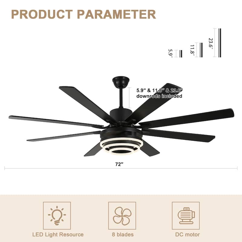 Bella Depot 72" Gold Large Ceiling Fan with Light and Remote