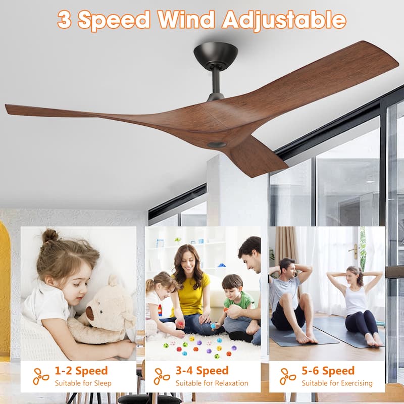 52" Black/ Brown Modern Downrod Ceiling Fan with Remote Control