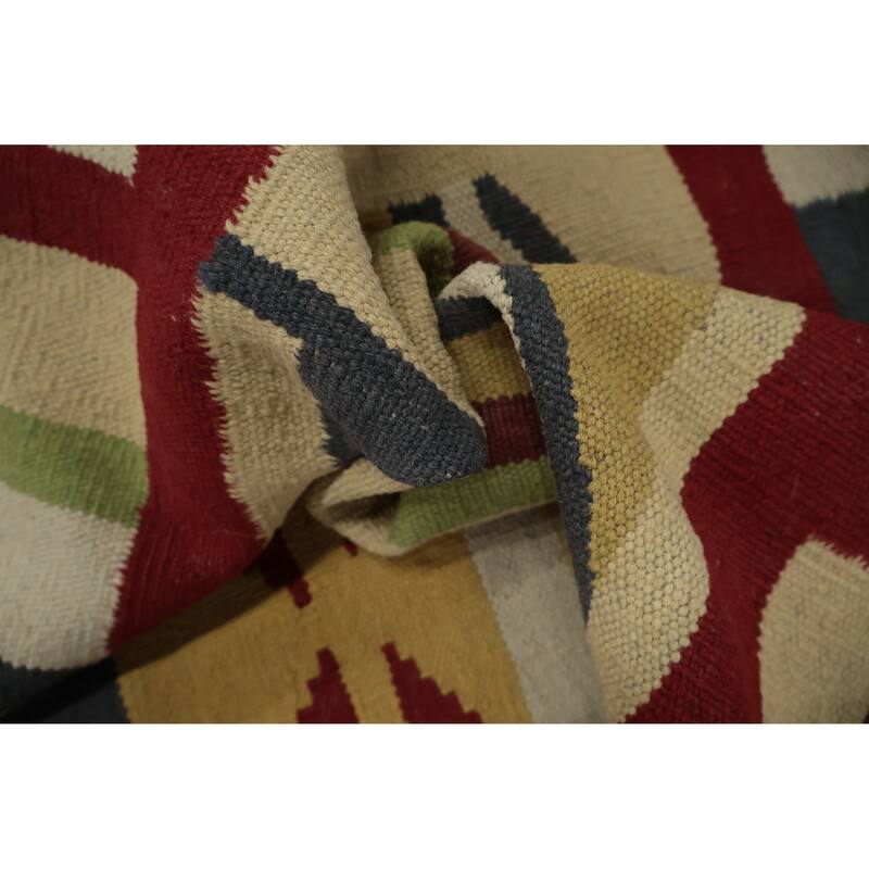 Hand Woven Oriental 100% Wool Carpet Southwestern Tribal Multi-Colored Kilim Area Rug - 8' 3'' X 8' 3''