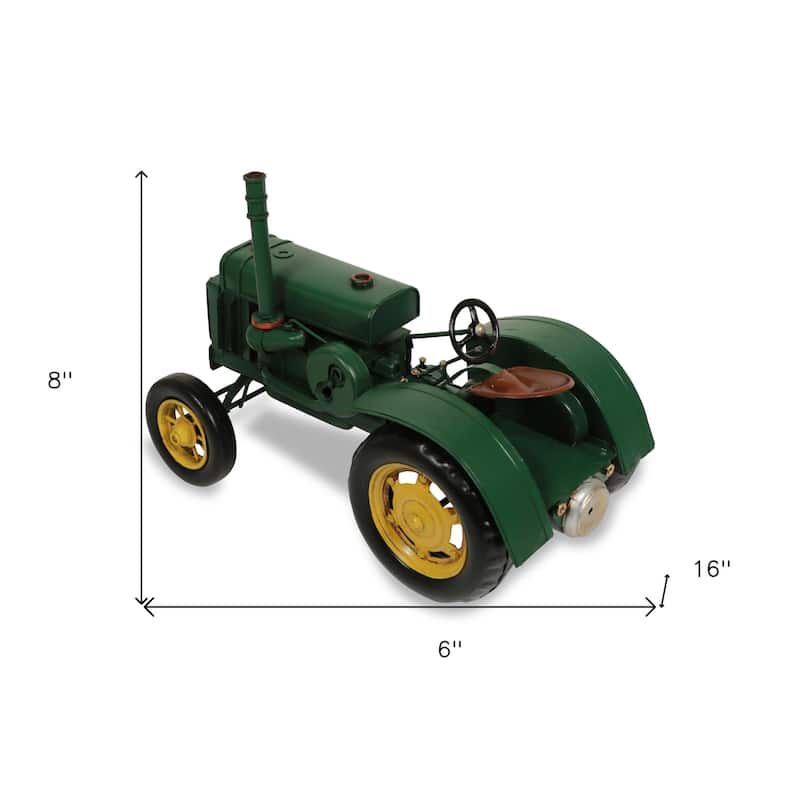 HomeRoots 8" Green and Black Metal Hand Painted Model Tractor - 6' X '8' X '16