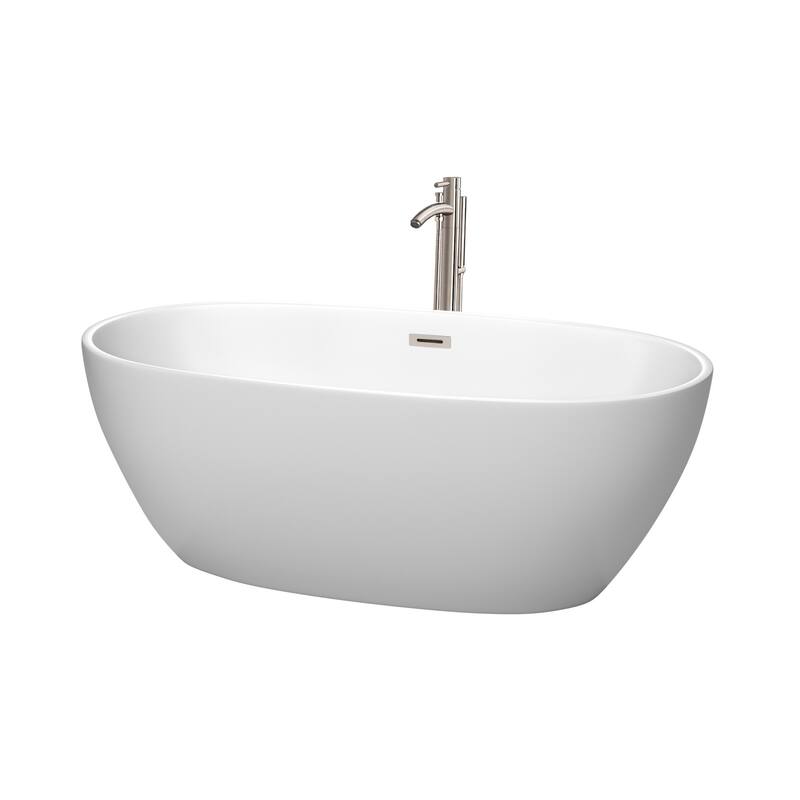 Wyndham Collection Juno 63" Free Standing Acrylic Soaking Tub with - Matte White / Brushed Nickel Trim